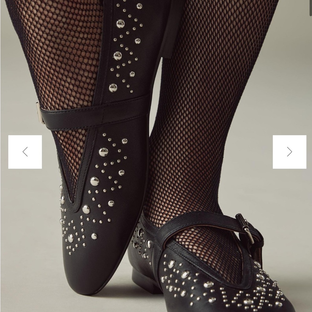 Anthropology Bibi Lou Studded Leather Mary Jane Flats size 10 - Picture 2 of 7